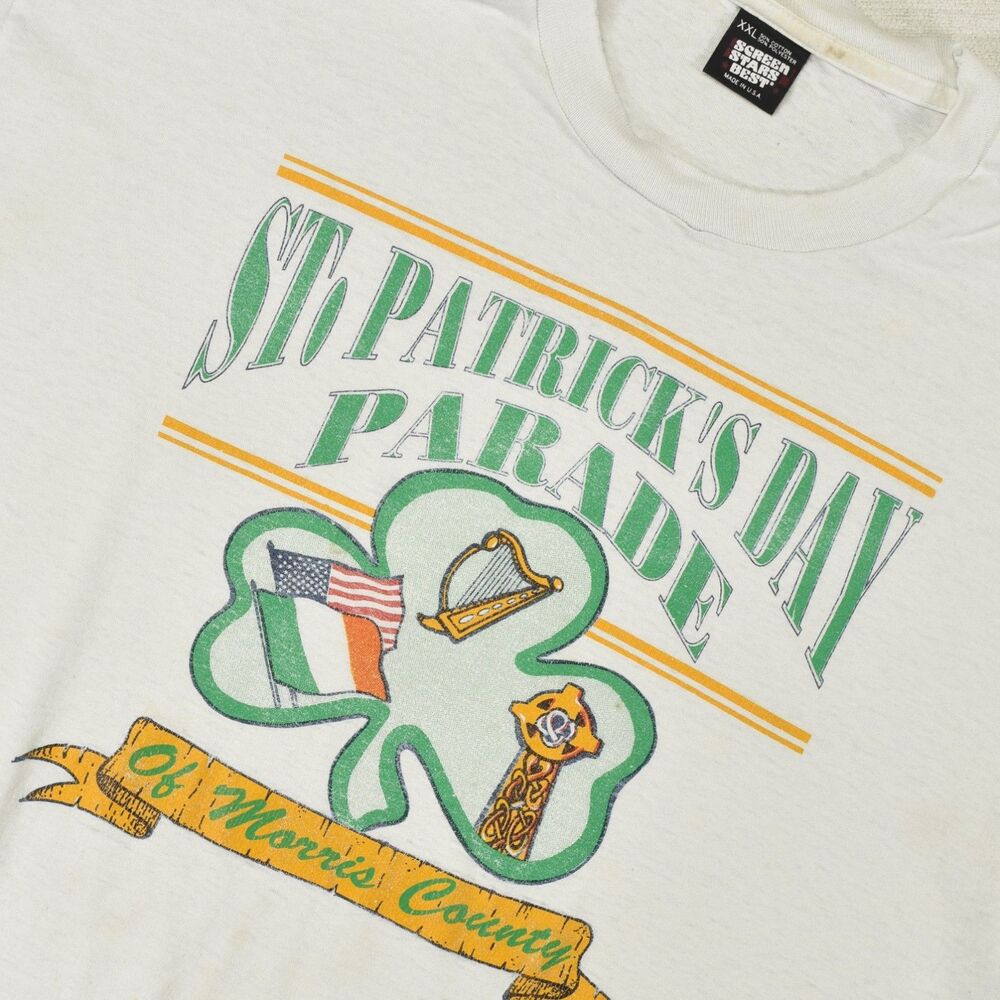 Vintage St Patricks Day Morris County NJ Graphic Single Stitch T Shirt Mens XXL